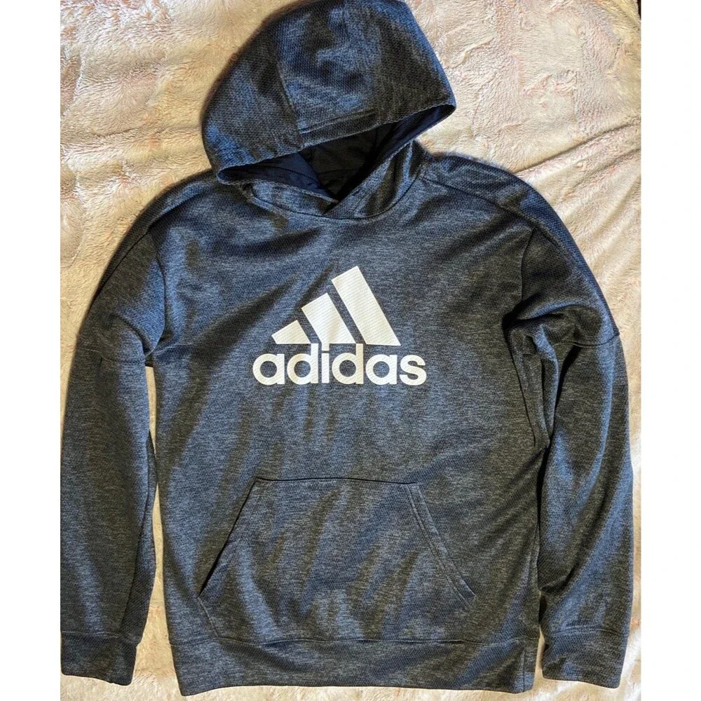 Adidas sweatshirt mens hoodie adidas black grey charcoal CLIMAWARM MENS MEDIUM